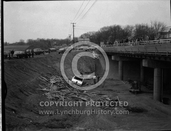  : Car over bank at bridge, Jan 15, 1966